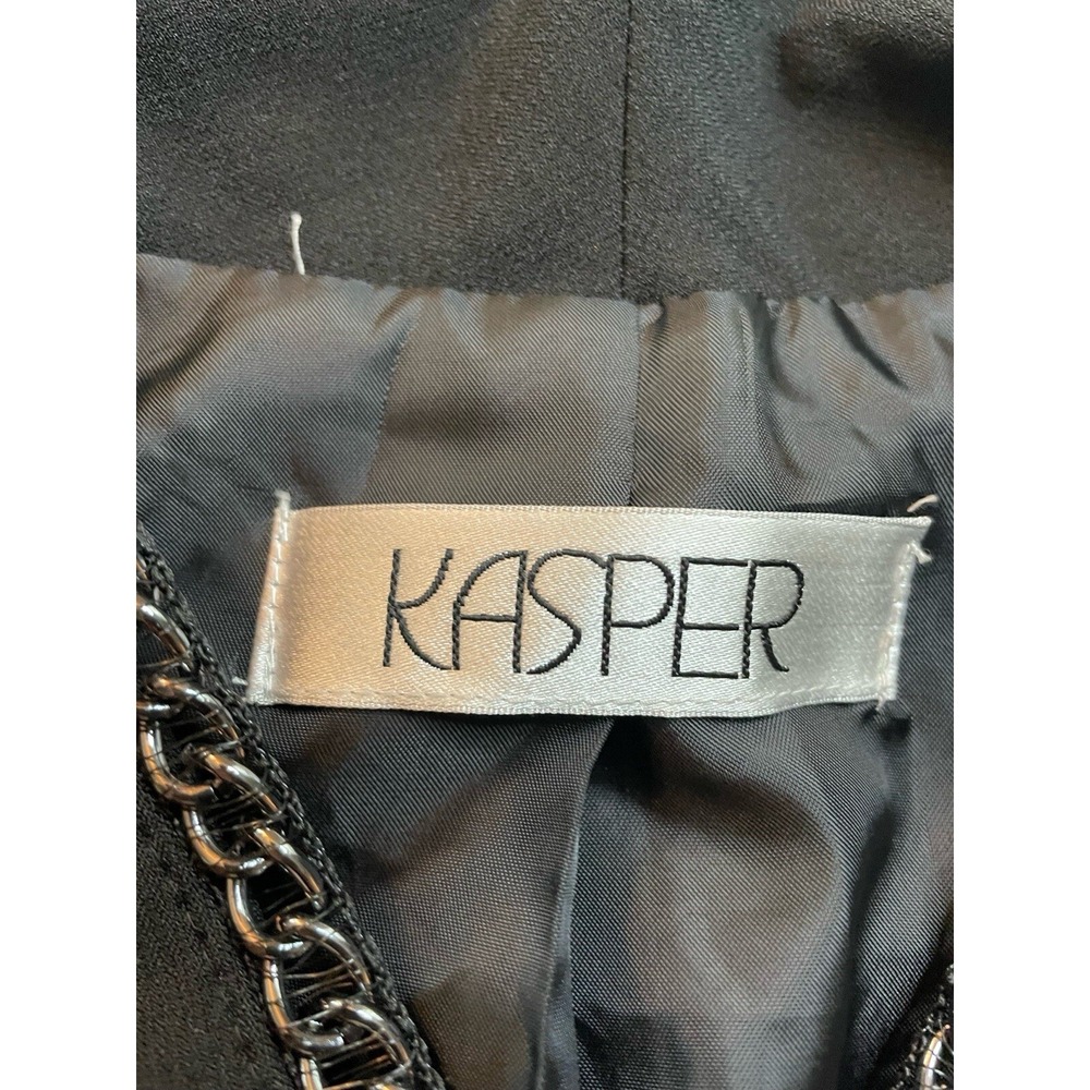 KASPER Black Embellished Button Front Lined Jacket Blazer Size 16P retail $139 - Picture 3 of 13